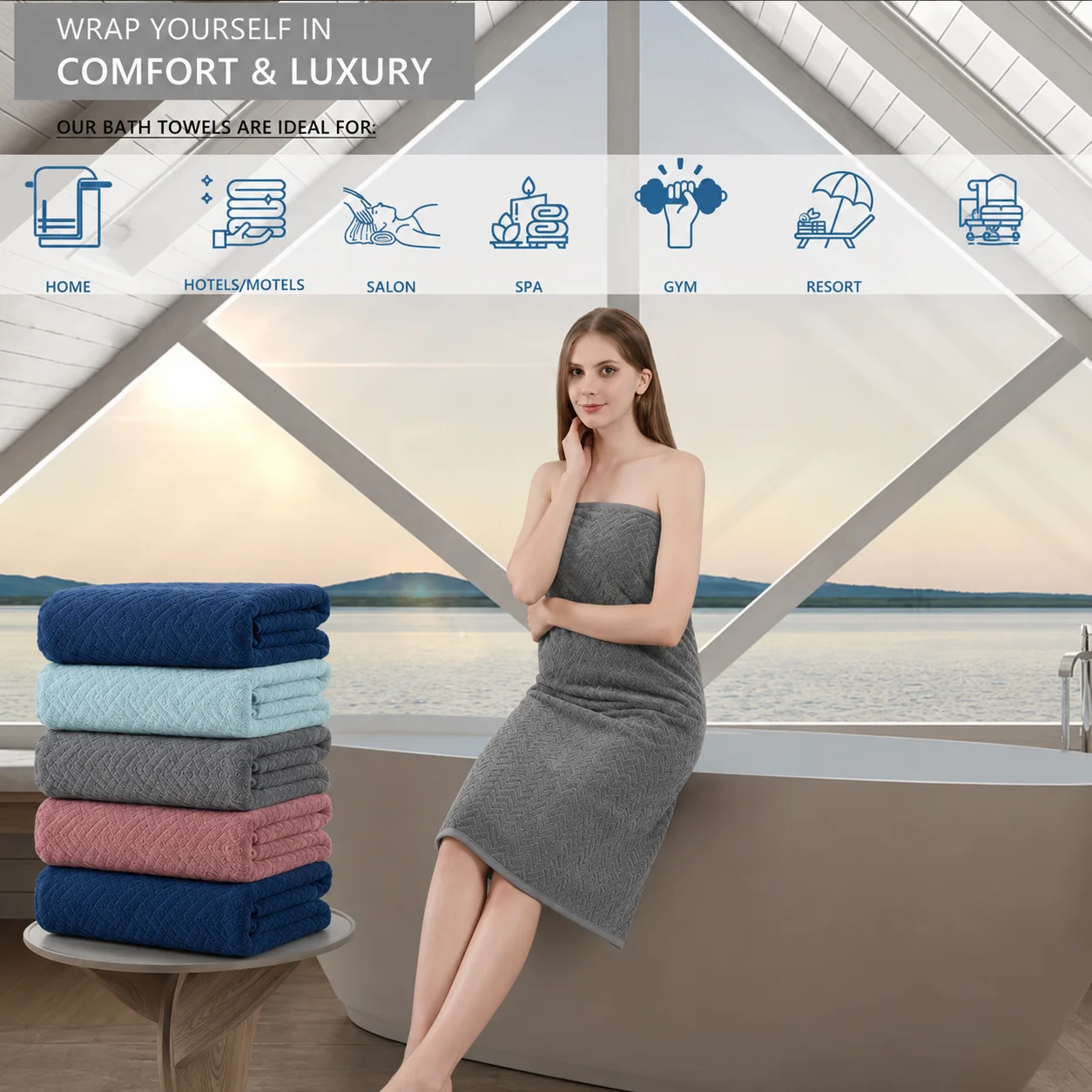 8pcs Extra Large Bath Towel, Ultra-Soft Thick Bath Towel Highly Absorbent Quick Dry Towel 280GSM Includes 2 Oversized Bath Towels& 2 Hand Towels& 4 Towels for Bathroom Hotels Gym, Hand Towel