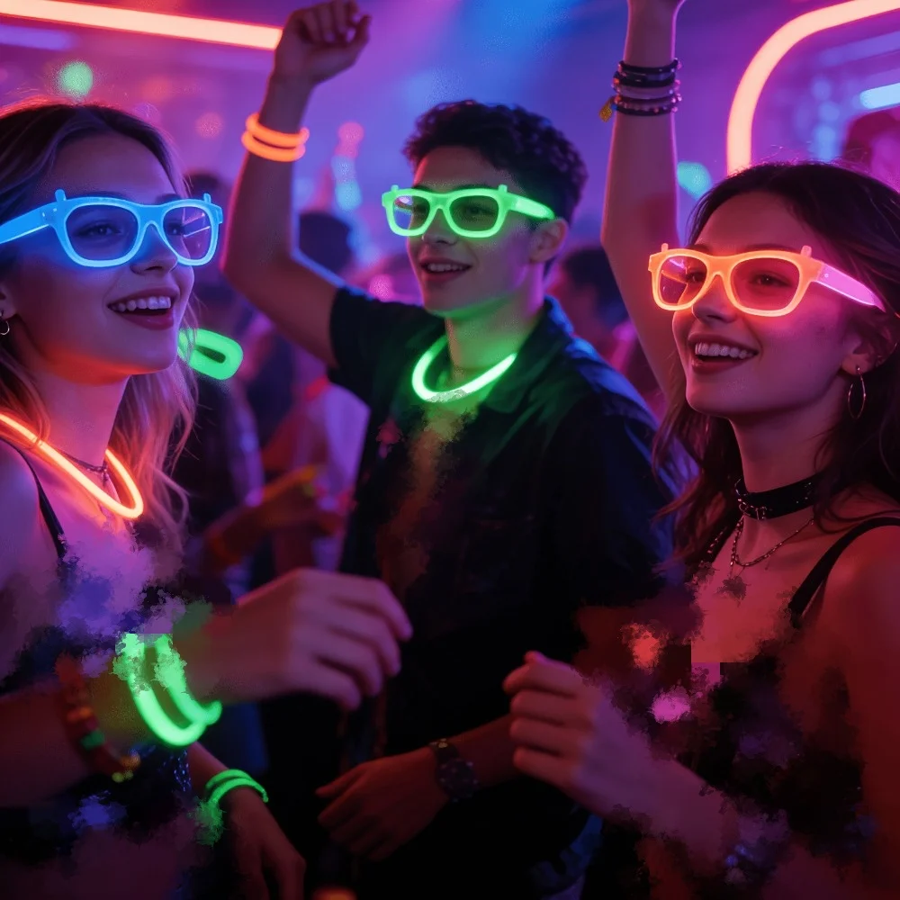 2/24 Stück Leuchtende Neon-Brillen ohne Gläser, Leuchtende Brillengestelle, Partyzubehör für Halloween, Abschlussball, Geburtstagsdekoration, Foto-Requisiten – Detail 8