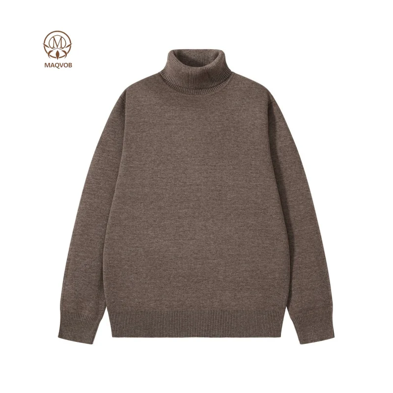 MAQVOB EU US Size Premium Quality Mens Basic Vintage High Neck Sweaters Casual Knit Long Sleeve Slim Fit Fall Winter Sweater