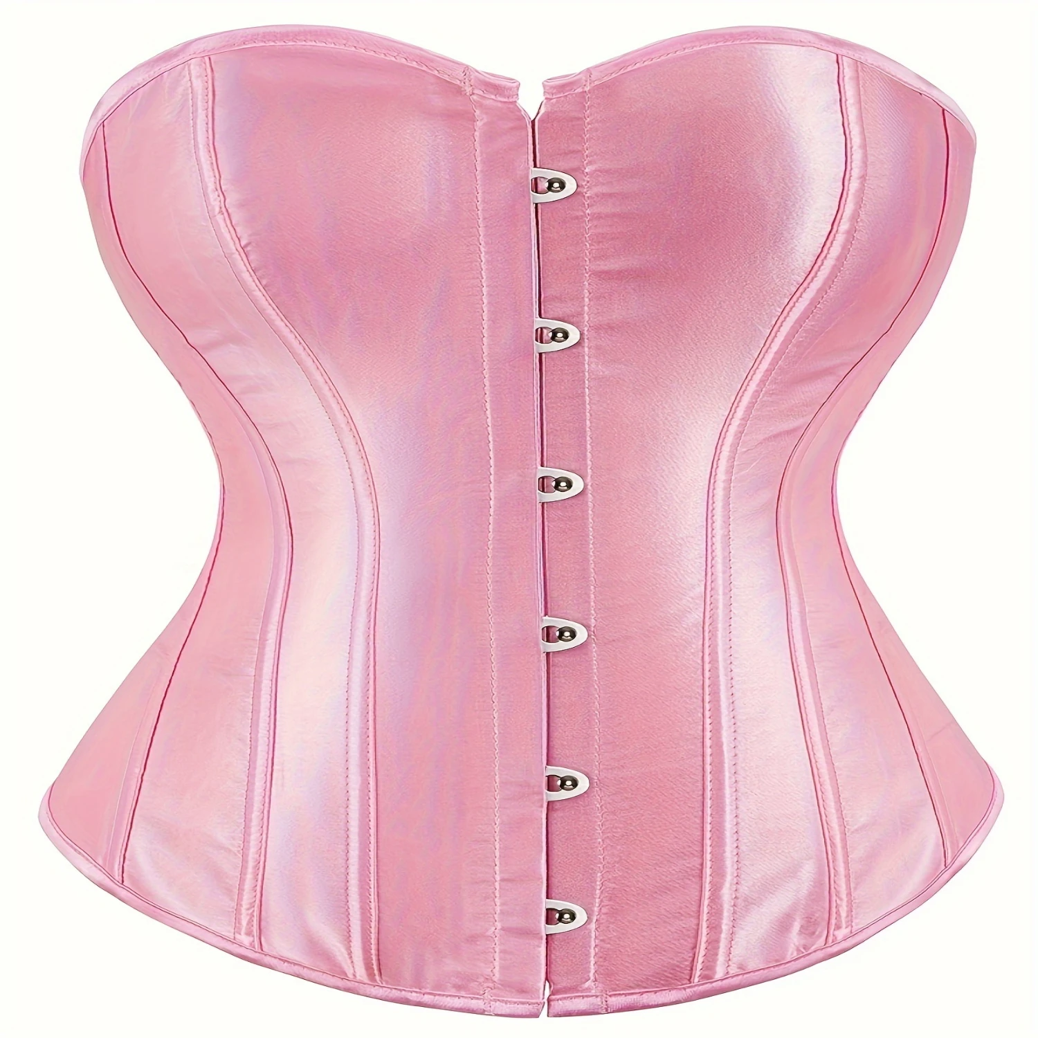 

Women's Plus Size Satin Corset, Classic Overbust Waist Cincher, Lace-up Back, Black Slimming Bustier For Waist Training