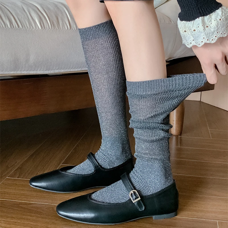 

Women Stockings New Fashion Casual Thi Knee High Socks Female Cotton Solid Color Long Comfy Thigh High Socks