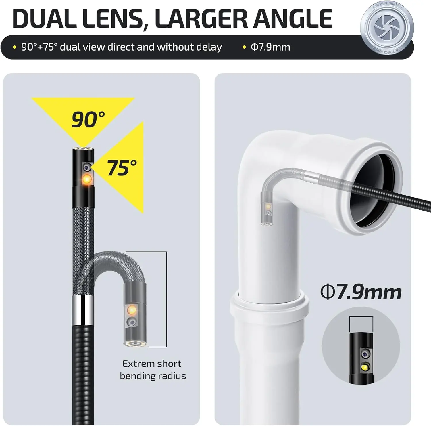 توضيح Borescope مع الضوء، Elecshion 5 بوصة IPS شاشة كاميرا المنظار ثنائية الاتجاه مع كاميرا ثعبان 3.9 مم #2