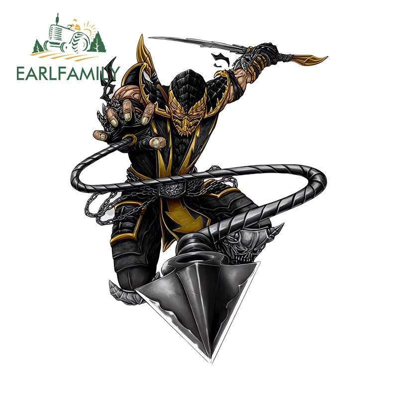 EARLFAMILY 13cm x 10.1cm for Mortal Kombat Scorpion Car Stickers Occlusion Scratch Decals Vinyl Car Wrap Waterproof Decoration