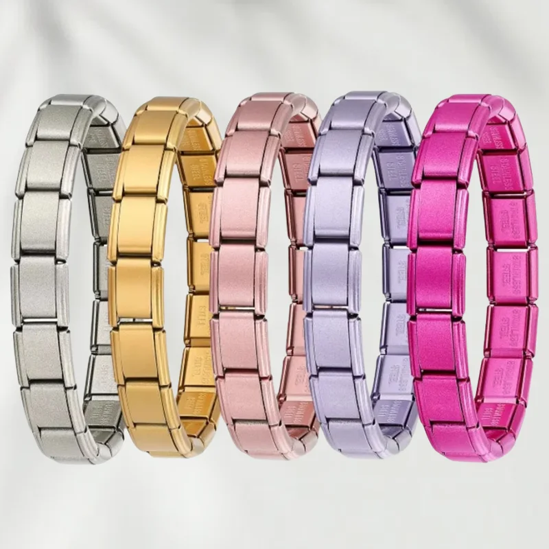 Simple Colorful Width 9mm Elastic Italian Charm Link Chain Stainless Steel Bracelet Bangle on Hand Jewelry DIY Making Wholesale