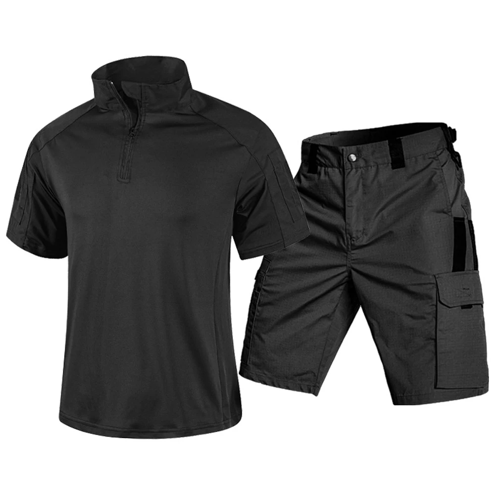 

Summer Mens Tactical Hiking Short Sleeve Shirt + Cargo Shorts Set Outdoor Men Quick Dry Breathable Military Combat Uniform Suits