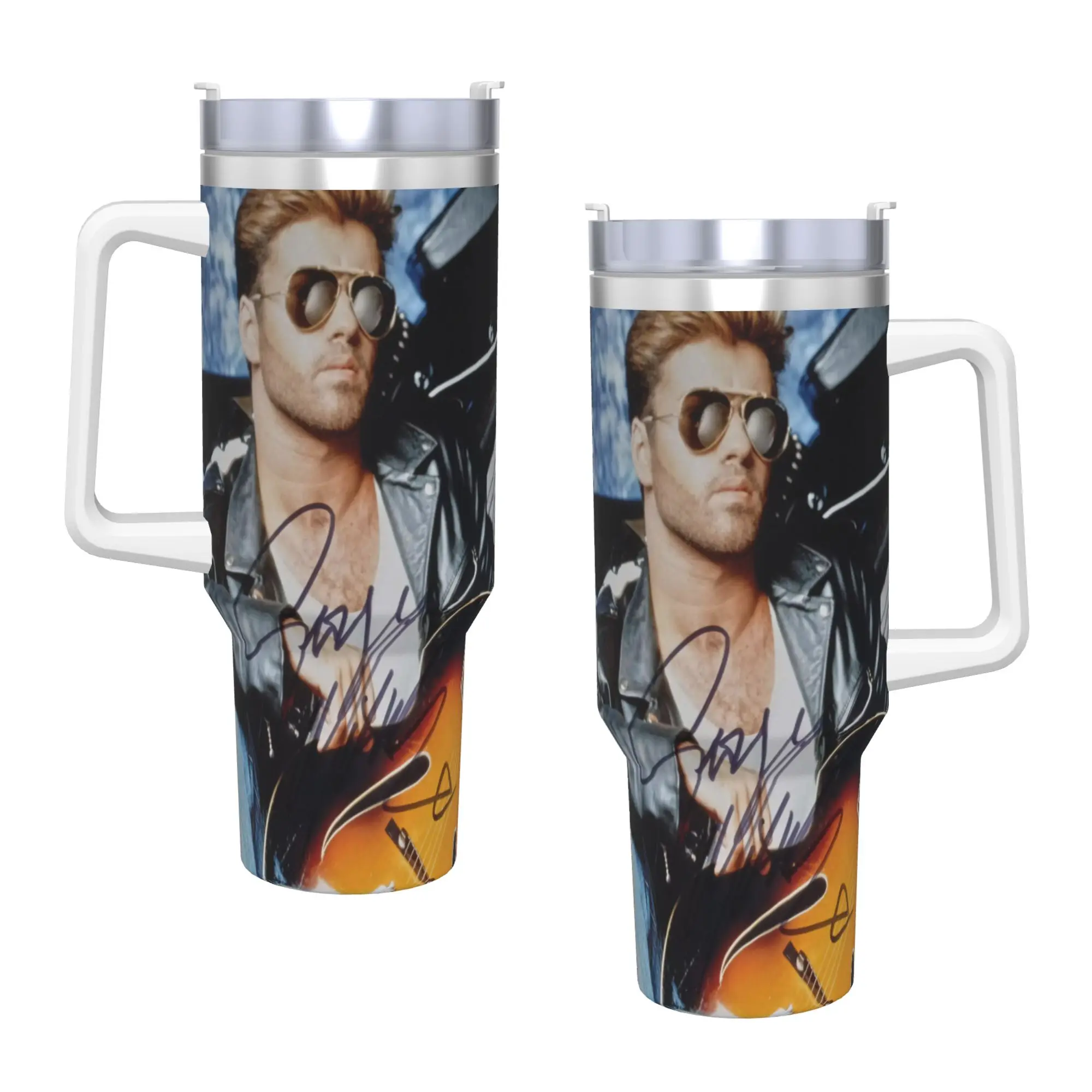 George Michael British Singer Stainless Steel Tumbler  Travel Thermal Mug With Straws and Lid Car Mugs Cold and Hot Water Bottle