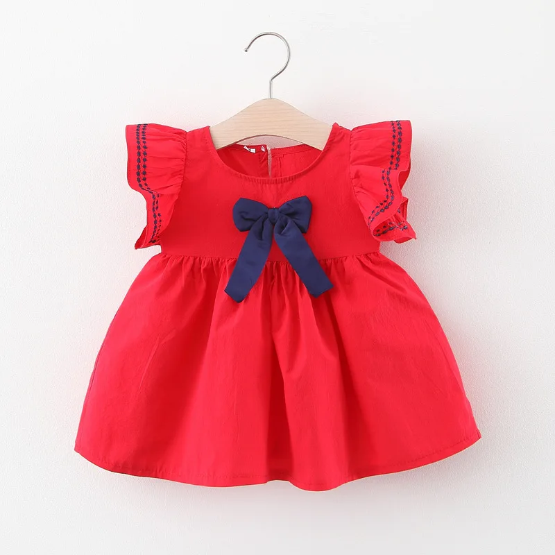 New delivery Clothes Girls 0-3old Summer 95% cotton dress solid bow skirt princess 73-100 children kids clothing baby  clothes