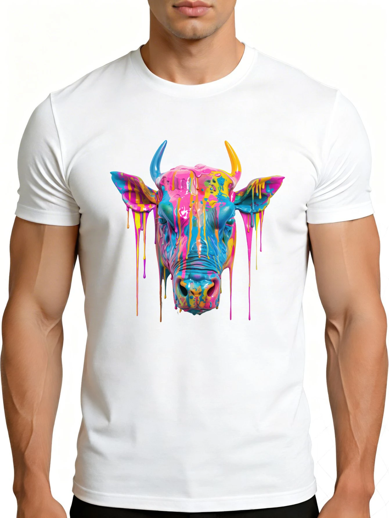 Colorful Artistic Cow Pattern Men's T-Shirt Animal Print Summer Casual Wear Gift for Him