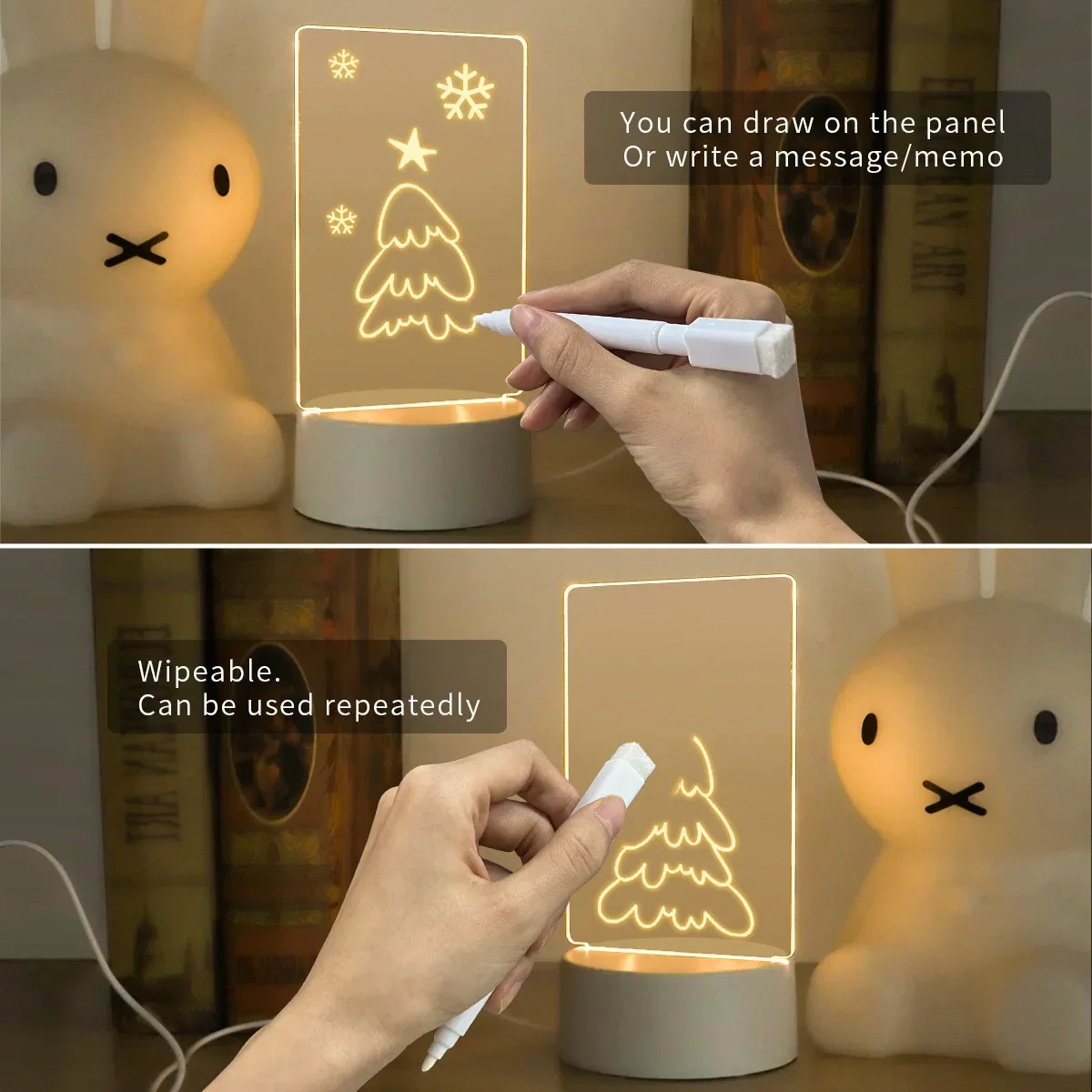 Slideshow-LED Luminous Bulletin Board with Pen, 3D, Decoração para o lar, Acrílico, Ambient Night Light, Regravável Message Board, Kids' Gift