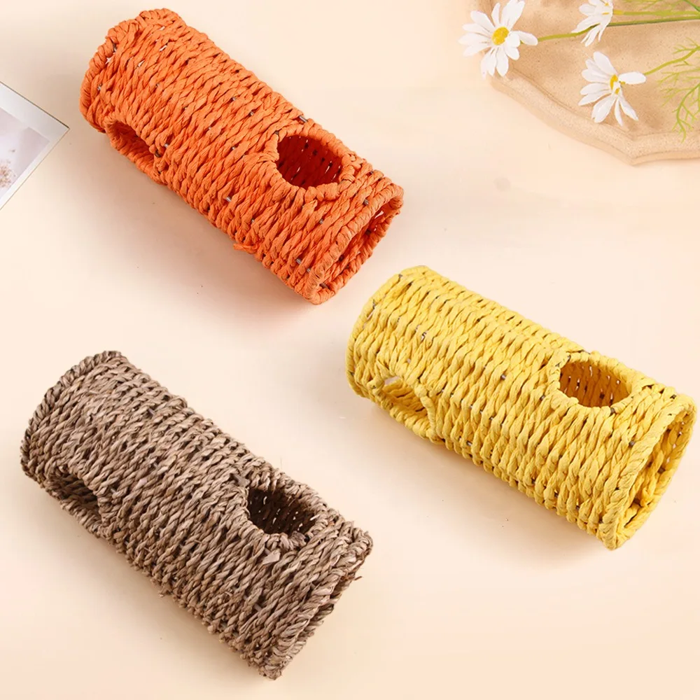 الحيوانات الأليفة الهامستر العشب عش إخفاء الممر المنسوجة يدويا العشب منزل السنجاب القنفذ الهامستر الببغاء الحيوانات الأليفة الصغيرة إخفاء عش الطيور اللعب