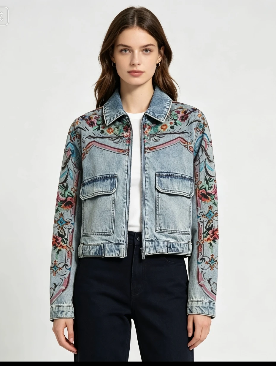 Exterior Spanish new style fashionable versatile loose floral print short women's top coat