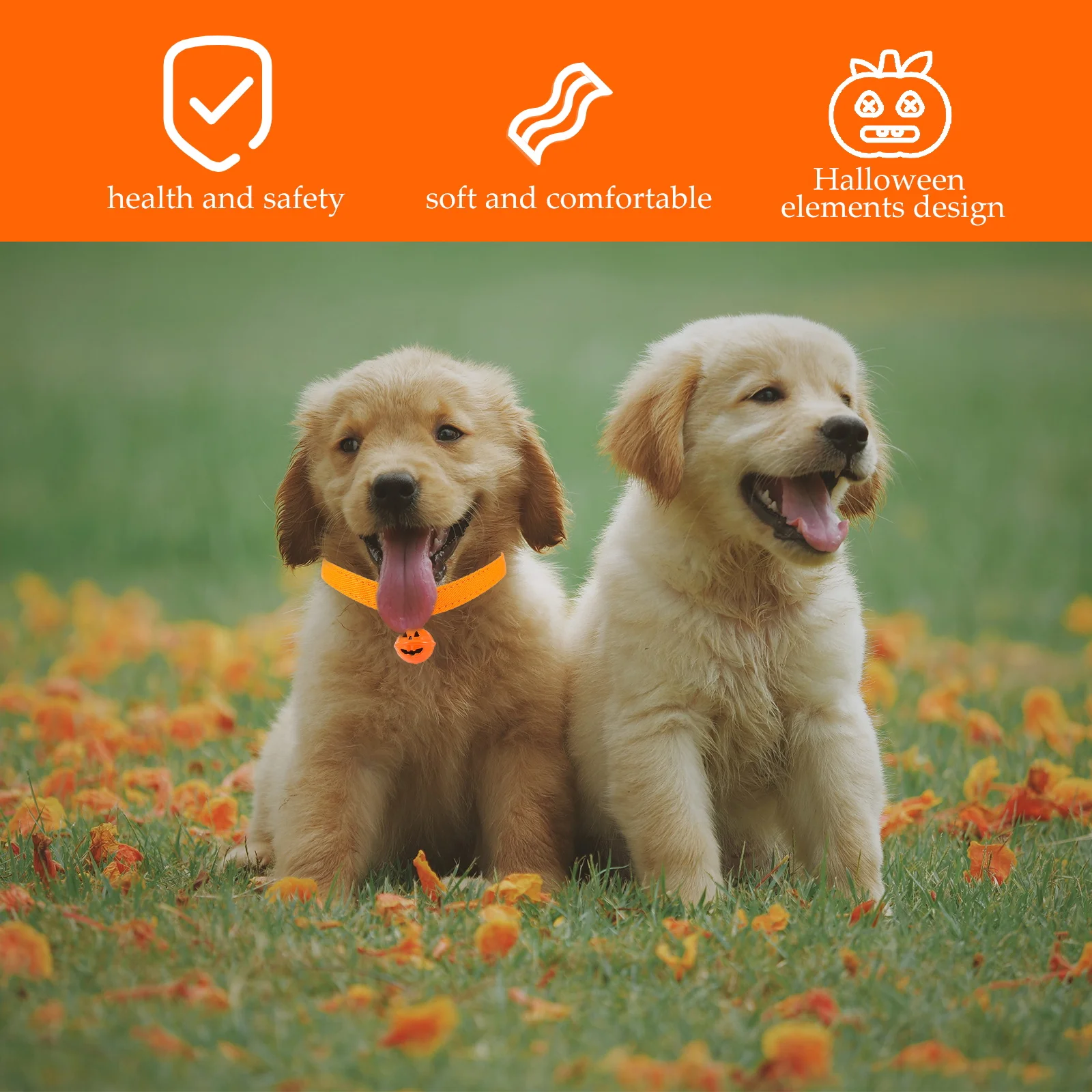 

2 Pcs Halloween Pet Collars Bright Color Dog Necklace Supplies Pumpkin Ghost Pendant Comfortable High Quality Safe