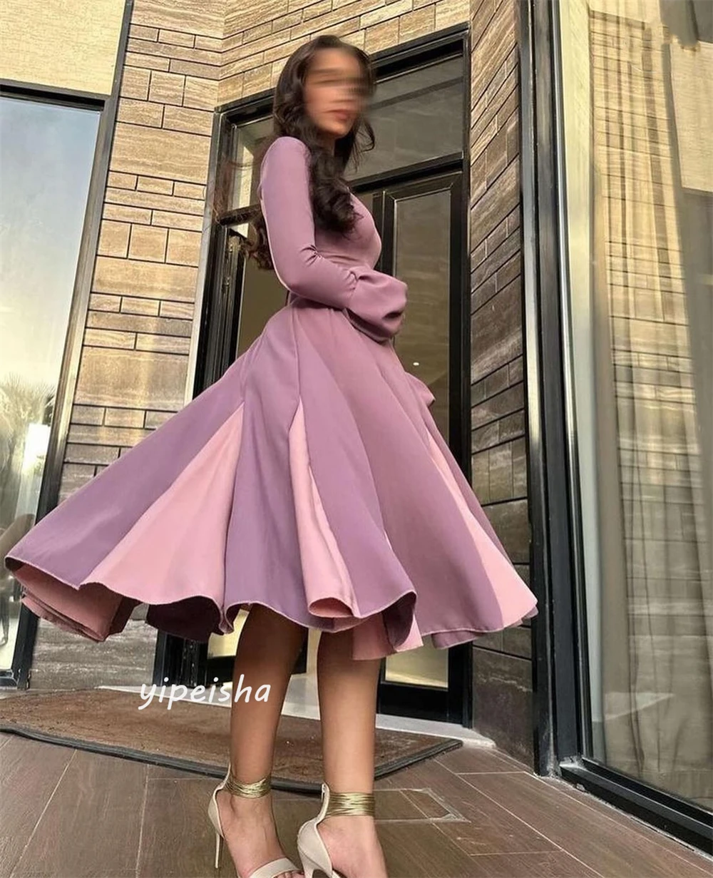 Jiayigong Sparkle Exquisite  Modern Style Formal Evening One-Shoulder Tea-Length A-line Draped Satin Bespoke Occasion Dresses