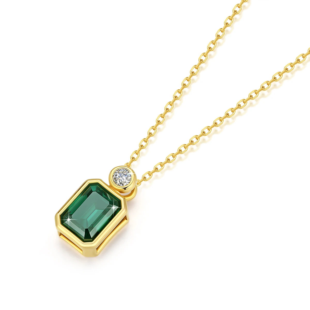 4CT 에메랄드 컷 14K 골드 목걸이 펜던트 Moissanite 8*10mm 여성을위한 짙은 녹색 높은 보석 기념일 크리스마스 선물