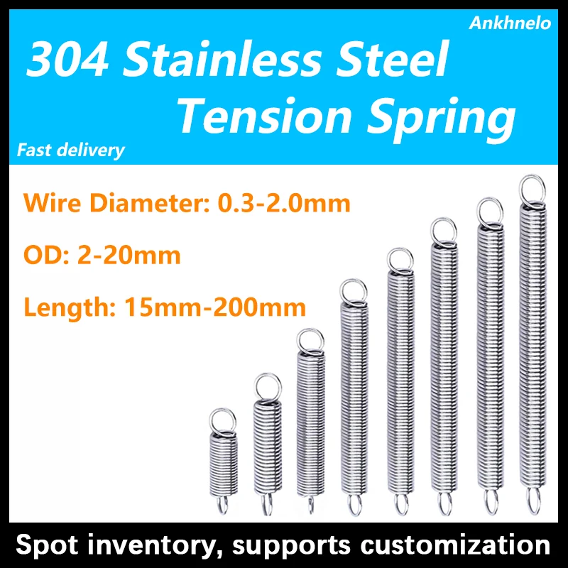 

5~10Pcs/lot 0.3mm/0.4mm 304 Stainless Steel Dual Hook Tension Spring Hardware OD 3~6mm,Length 10-120mm,Support customization.