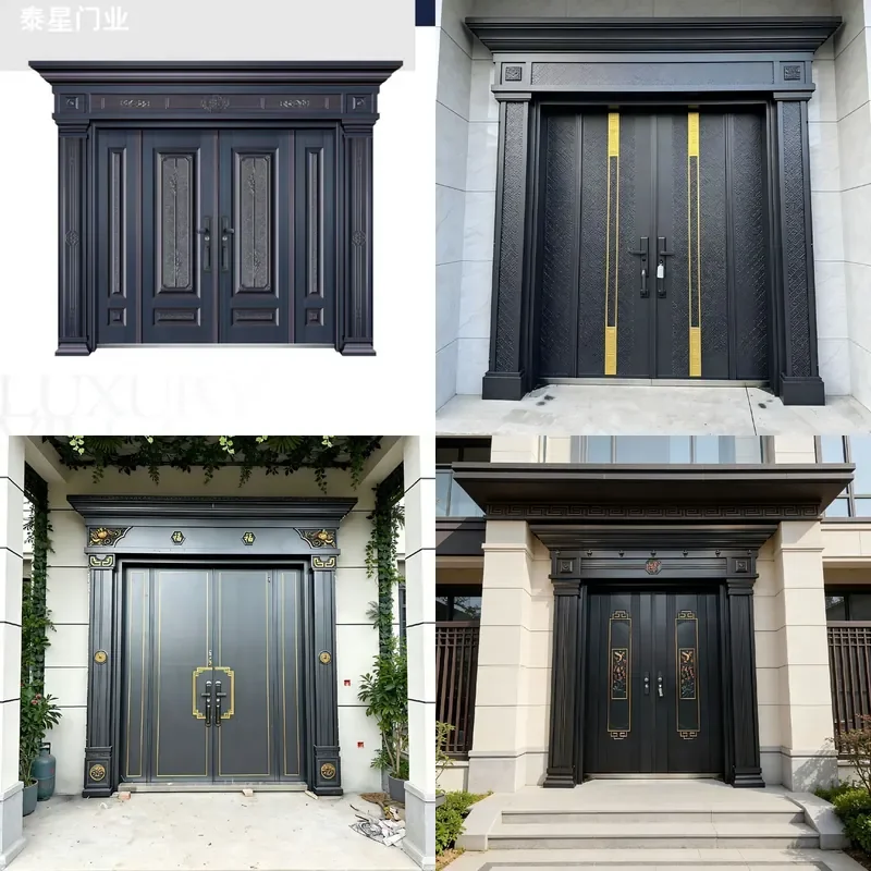 Zinc Alloy Four Panel Entry Door with Tempered Glass Anti Theft Security for Villa Rural House Main Entrance