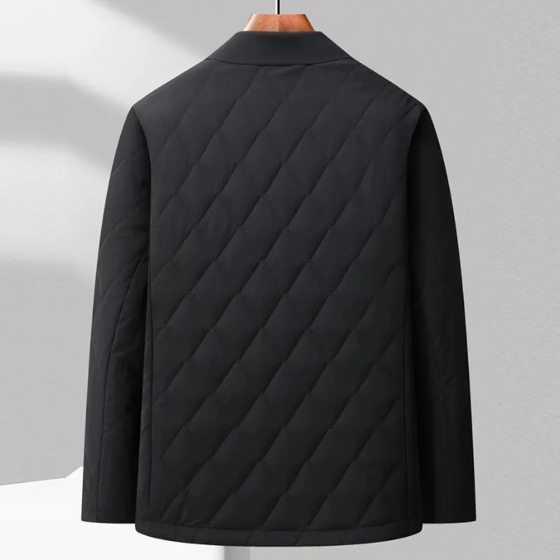 KIDWHXR 2026 Winter Men Parkas Jacket Turn Down Collar Single-breasted Man Coat Thicken Fleece Business Casual Male Outerwear