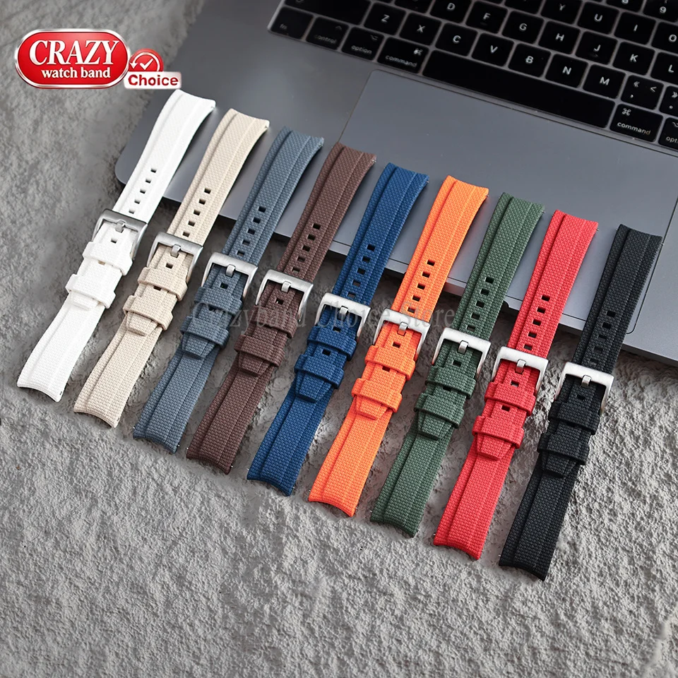 FKM Rubber Watch Strap 20mm 21mm 22mm Universal Arc End Band for Seiko for Rolex Bracelet Quick Release Sports Waterproof Wrist