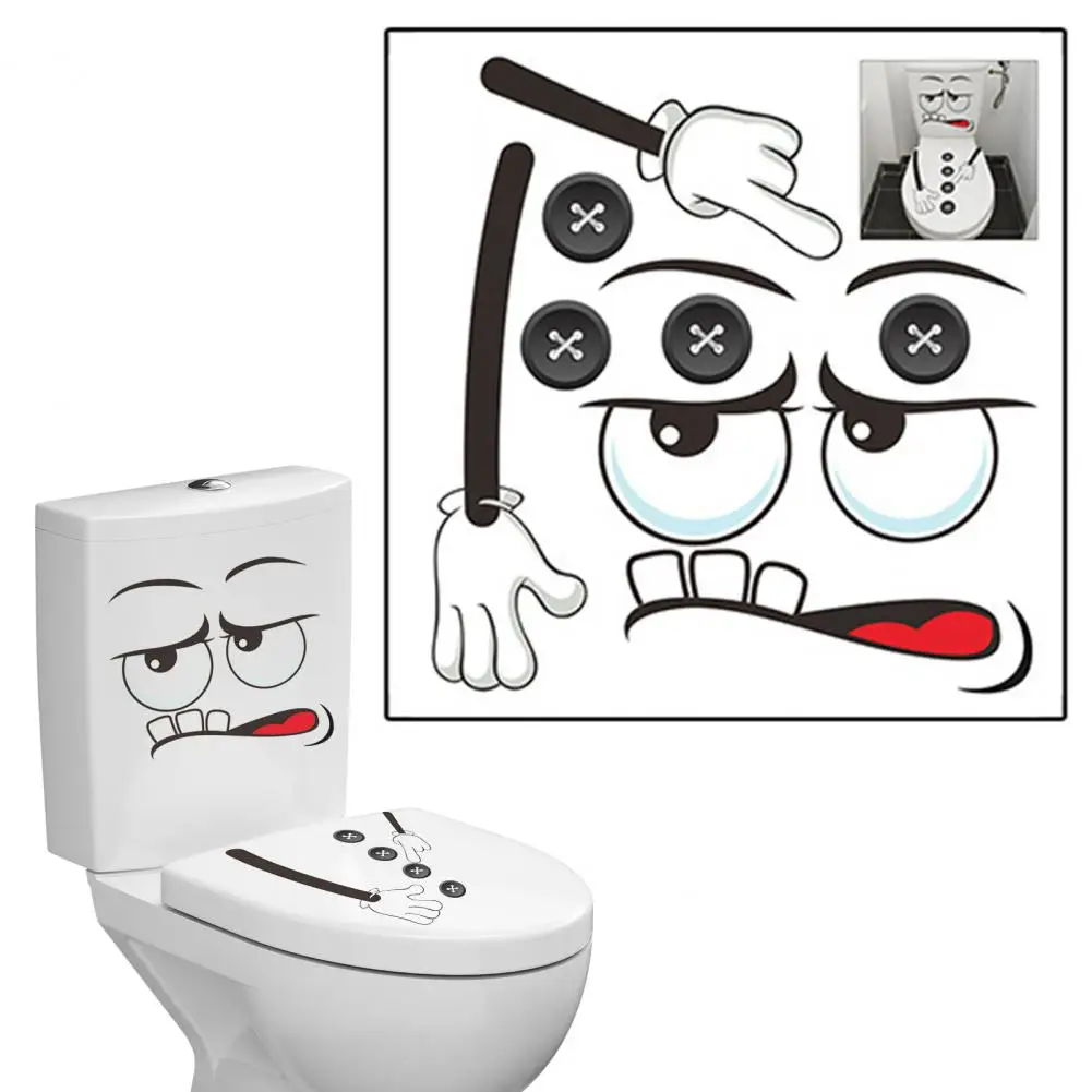 Autocollant de toilette à expression de dessin animé, imperméable, amovible, auto-adhésif en PVC, art mural pour salon et salle de bain, expression amusante pour toilettes