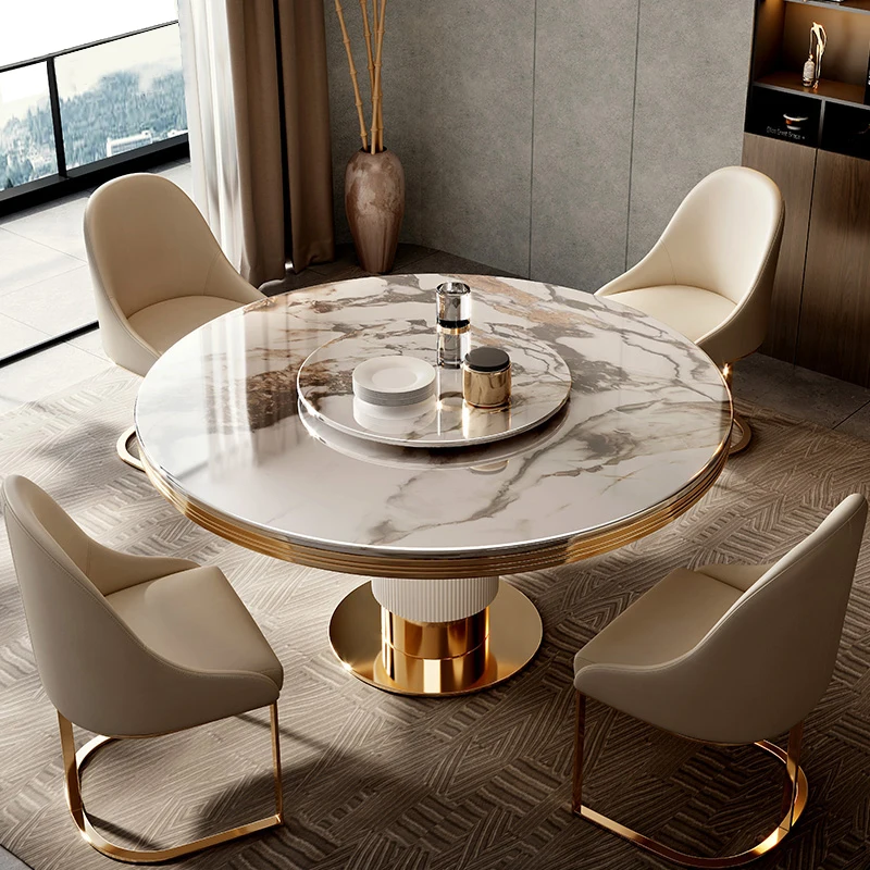 

Italian Modern Luxury Home Restaurant and Living Room with Rotating Marble Round Table and Chair Combination