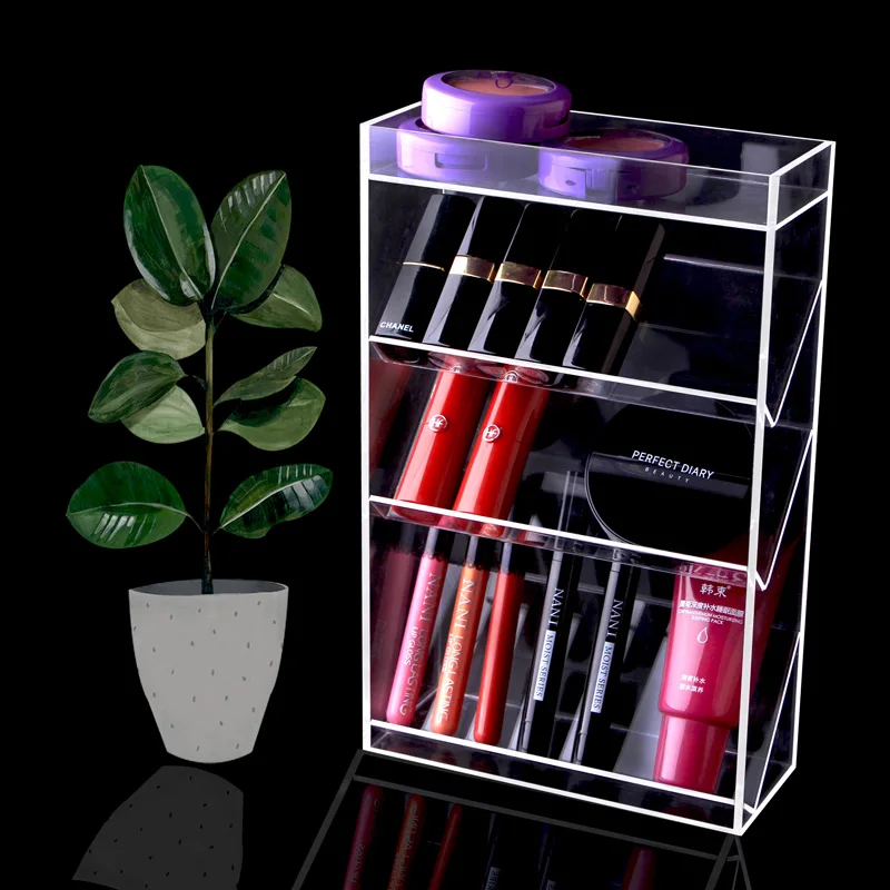 

HD Acrylic Makeup & Card Oblique Display Stand Tower 4-Layer Organizer with Drawers for Lipsticks,TCG Cards, K-pop Idol Album
