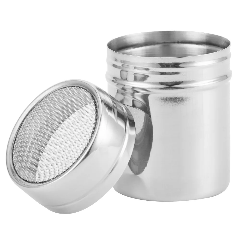 2pcs 304 Stainless Steel Powdered Sugar Shaker With Lid 195ml/345ml Fine Mesh Dredge Fine Mesh Flour Sifter Duster For Cooking