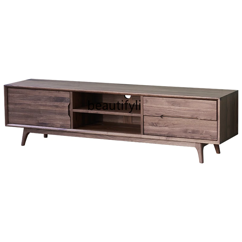 

North America Black Walnut All Solid Wood TV Cabinet Nordic Modern Minimalist Living Room Log Floor Cabinet Furniture