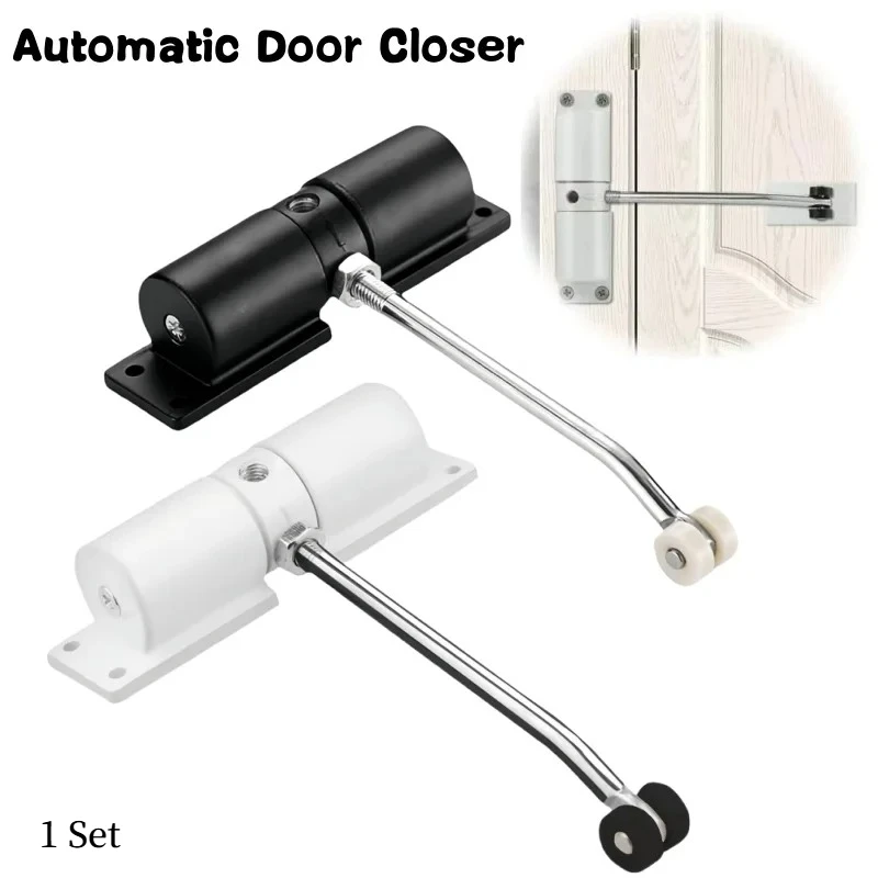 1 Set 180 Degree Automatic Door Closer Adjustable Heavy Duty Safety Spring Silence Durable Convert Hinged Door Interior Exterior
