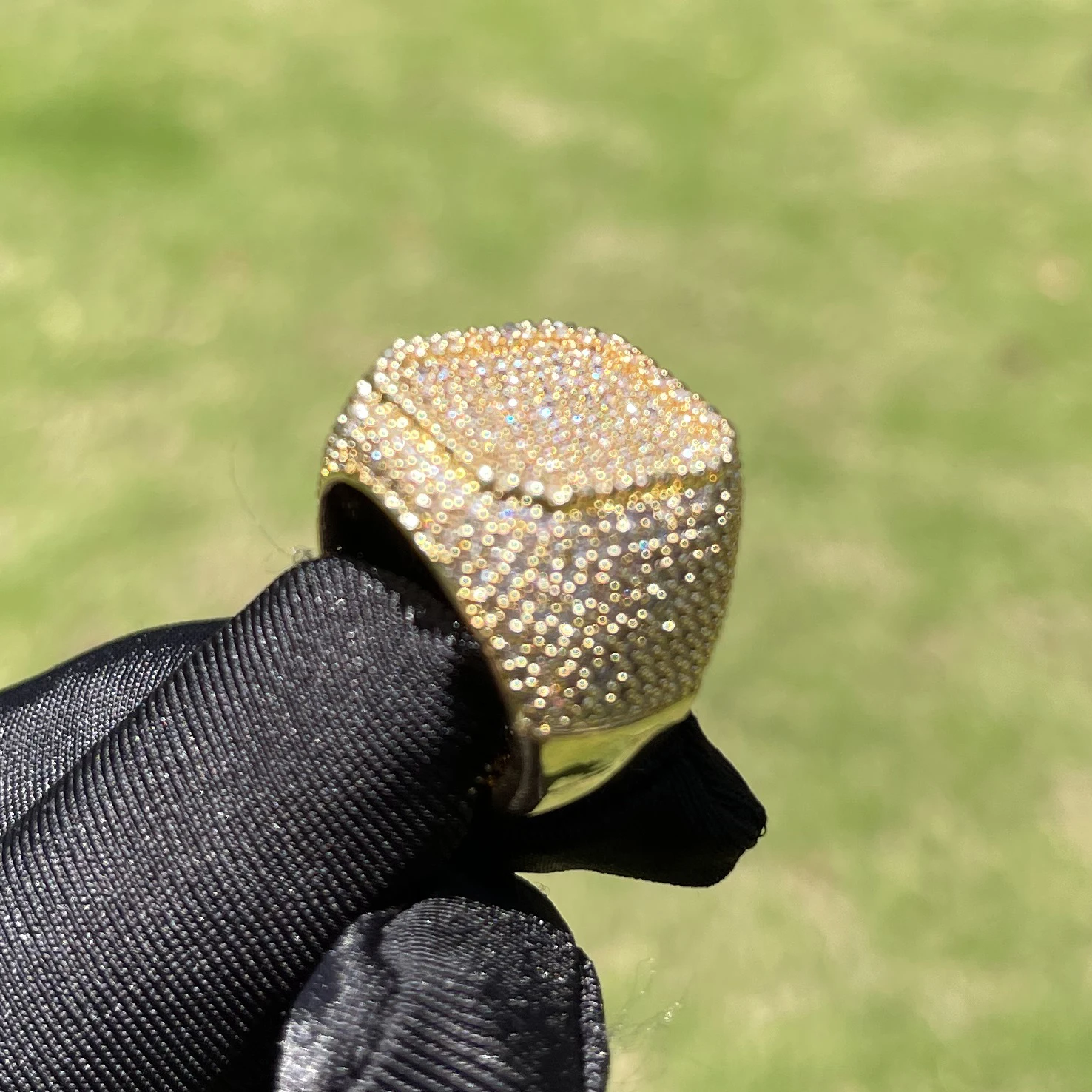 Bubble Letter Iced Out Rings for Men Prong Setting Real Gold Plated Hip Hop Jewelry