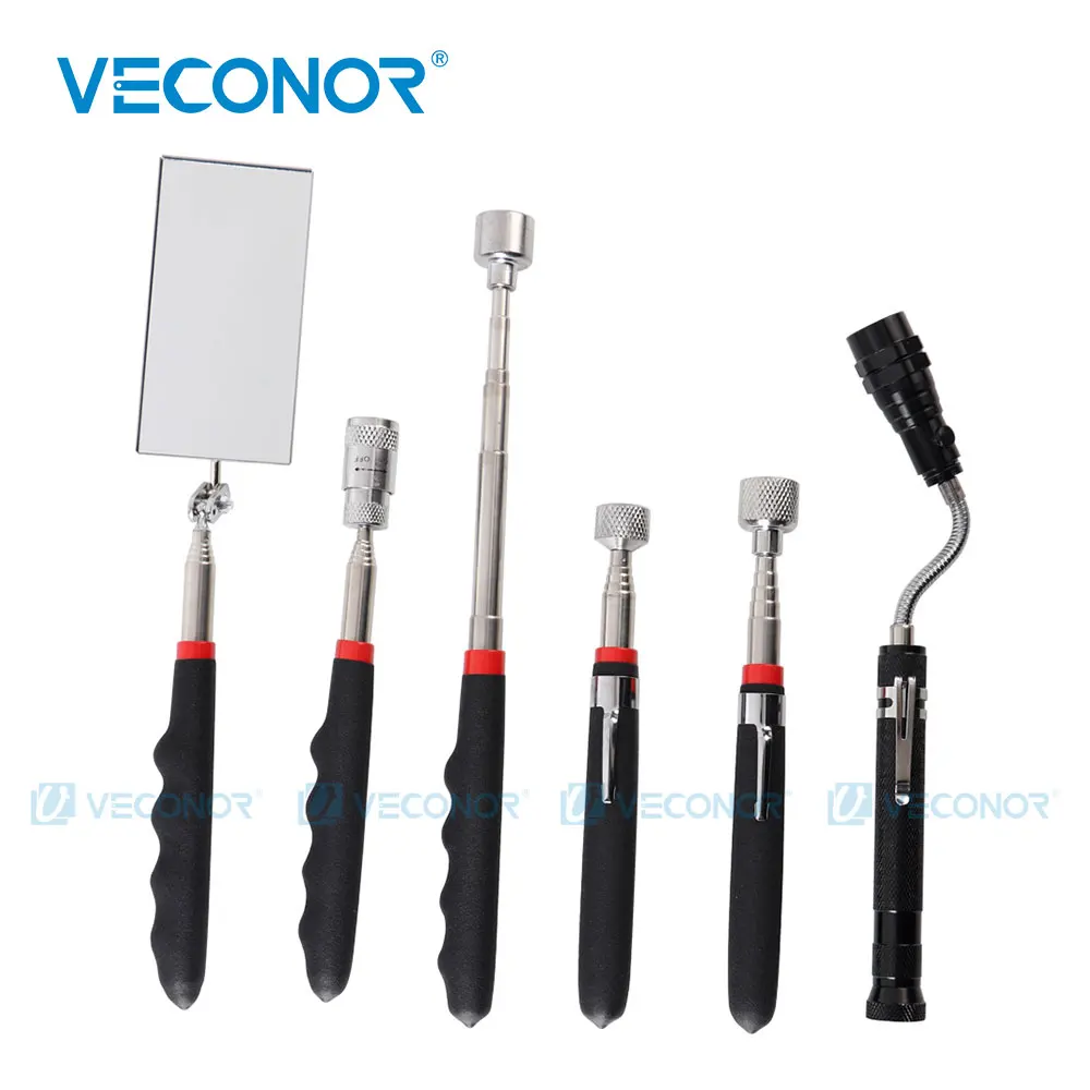 

VECONOR Telescoping Pick Up Tool Portable Magnetic Pickup Tool Extendable Tools with Led Light Swivel Viewing Inspection Mirror