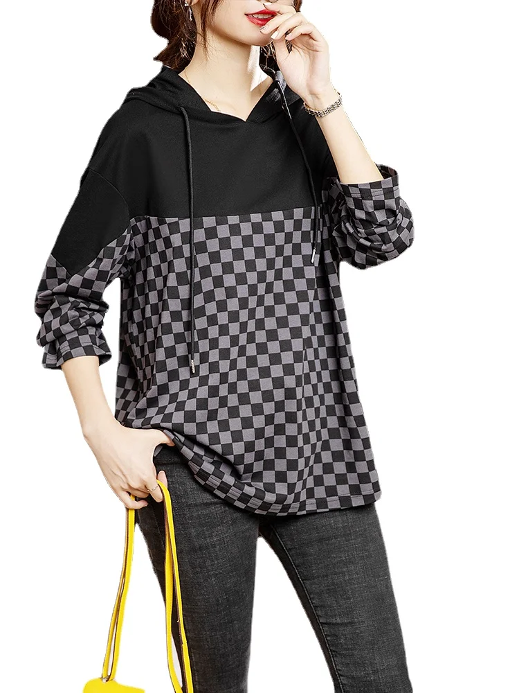 

Plaid hooded sweateshirts women autumn hoody pullovers hoodies women ropa de mujer