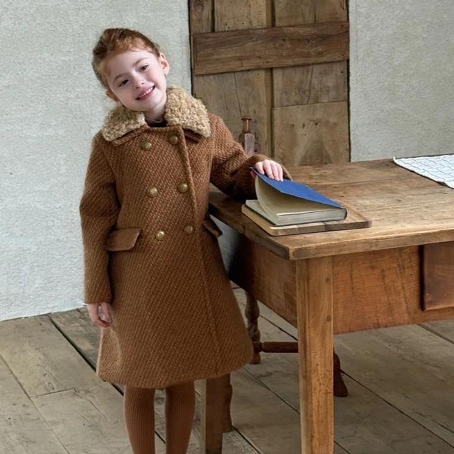 

Girls Coat 2025 Autumn Winter New Children's Clothing Korean Wind Girl Baby Sweet Double Breathe Woolen Coat Casual Simple