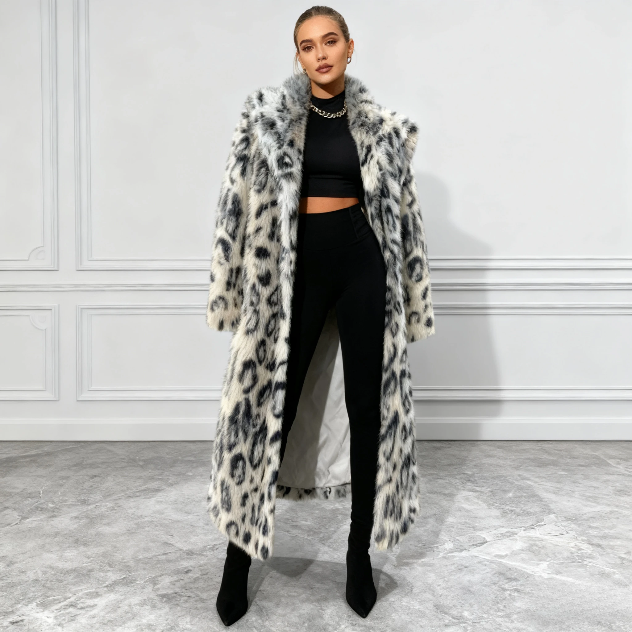 ليوبارد فو الفراء كم طويل المرأة رفض طوق الشرير القوطية ملابس خارجية عالية الشارع جاكيتات الثعلب الفراء سميكة الدافئة الخريف 2024 #2
