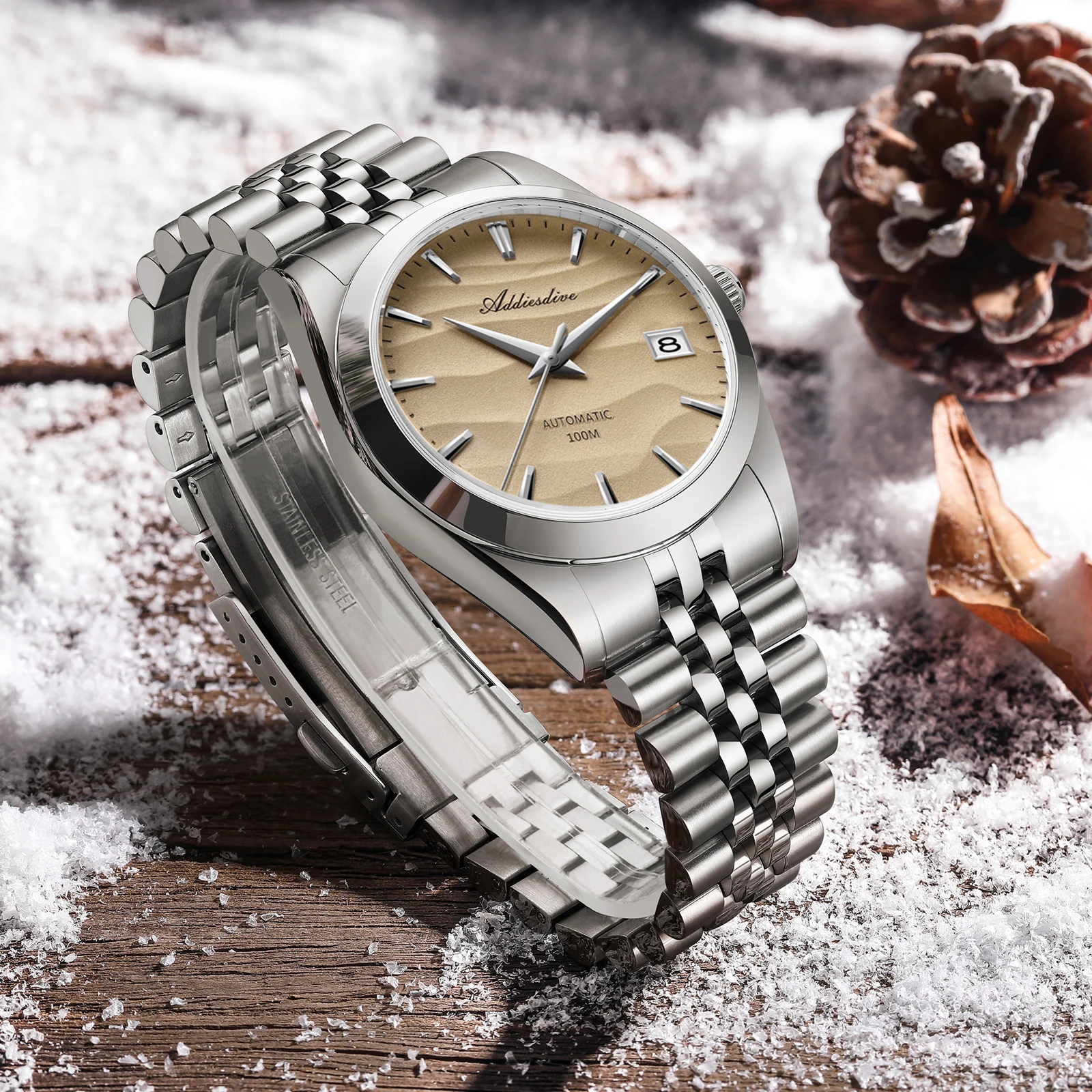 Relojes ADDIESDIVE para hombre, cristal de zafiro de lujo, 39mm, esfera con textura del desierto NH35, reloj mecánico automático, reloj analógico de buceo de 10bar