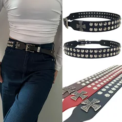 Unisex Cross Jeans Belt FeMale Gothic Accessory Punk Y2k Designer Belts For Women Hip hop Plus Size Rivet Black Men's Belt male