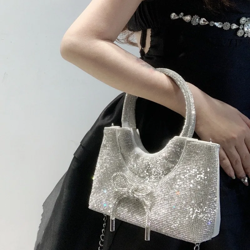 Bolsa tiracolo de ombro único para mulheres, bolsa de strass espumante borboleta, corrente de banquete de alta qualidade, elegante e elegante, nova