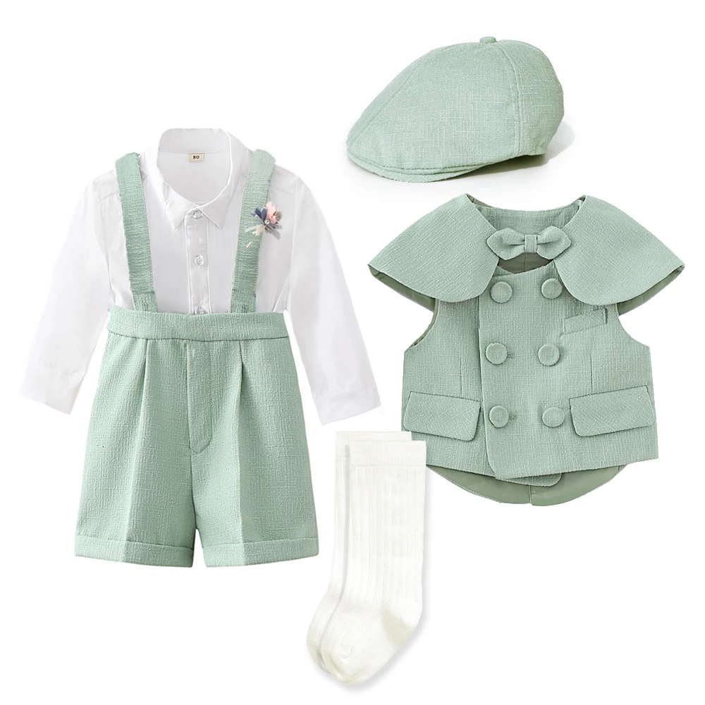 2024 Spring New Children's Clothing Set Baby Boy Girl Gentleman Suit Boys Green Festival Birthday Party Clothes Boutique Dress