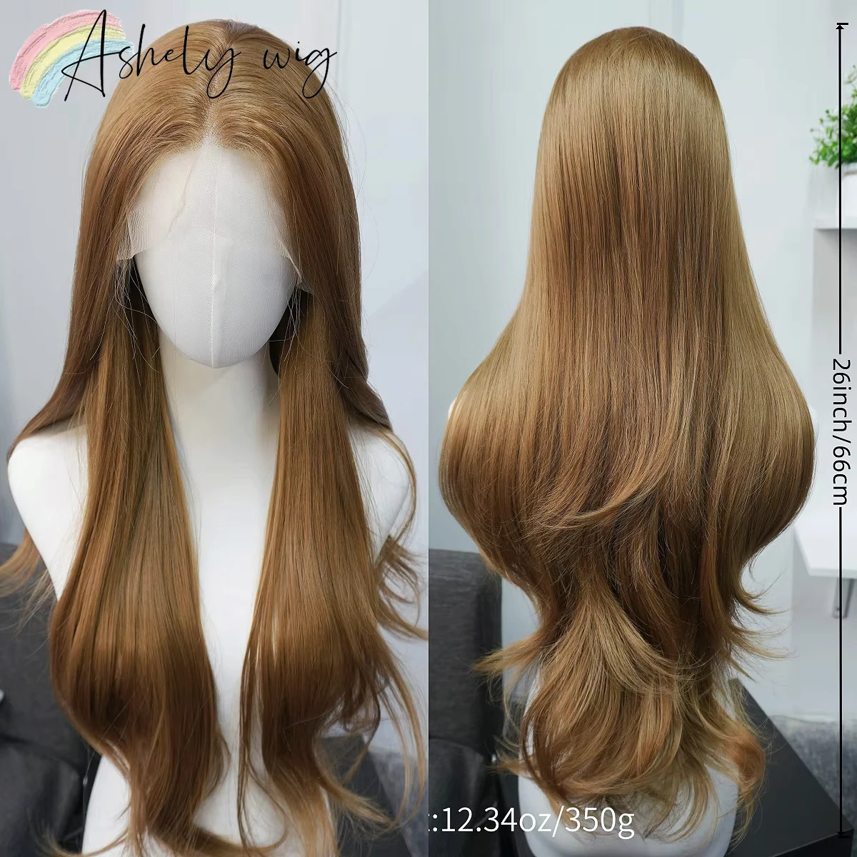 

Ashley Wig Ombre Caramel Brown Long Wavy Lace Front Wig, 13x4 Middle Part Natural Wave Heat Resistant Synthetic Wig for Women