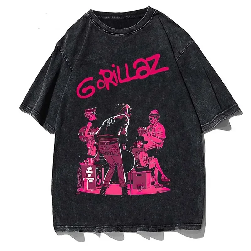 PUNK ROCK Style Music Band Gorillaz Printed Tshirt Vintage Cotton Loose Oversize T Shirt Women Casual Harajuku T-Shirts Tops