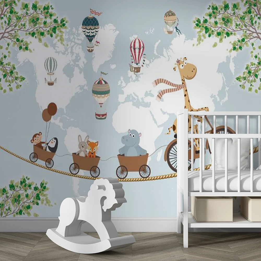 Customized 3D hand drawn cartoon animal balloon background wall mural wallpaper