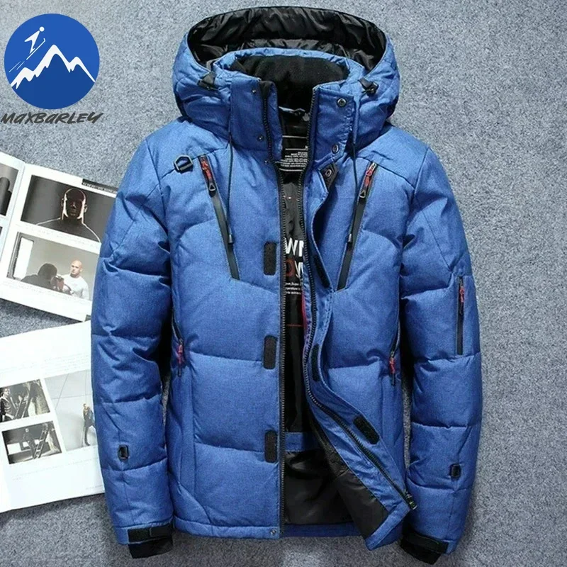 -20 Chaqueta de plumón de pato ligera para hombre, abrigo grueso y cálido para nieve, cortavientos con capucha para hombre, Parka, prendas de vestir exteriores, ropa deportiva con relleno