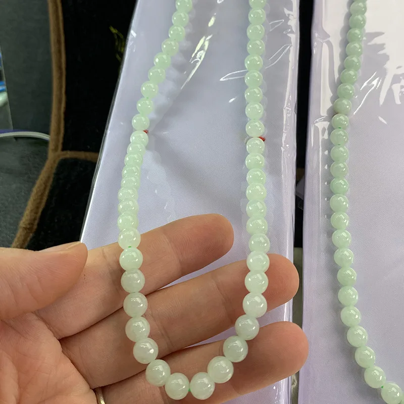 Myanmar Fake Jadeite Simple Women Moisturizing Delicate Jade Bead Necklace for Elders Festival