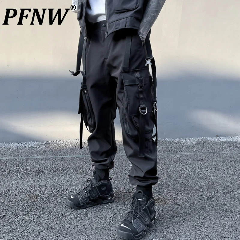 

PFNW Men Tide Ribbon Niche Design Cargo Pants Three-dimensional Pockets Functional Casual Pencil Trousers Darkwear New 12A8145