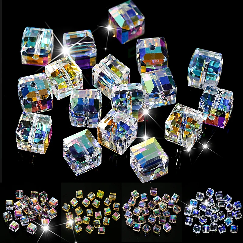 50/100 piezas 4/6/8mm cuentas de cristal AB cubo de colores Austria cuentas para la fabricación de joyas cuentas de vidrio DIY pulsera pendientes