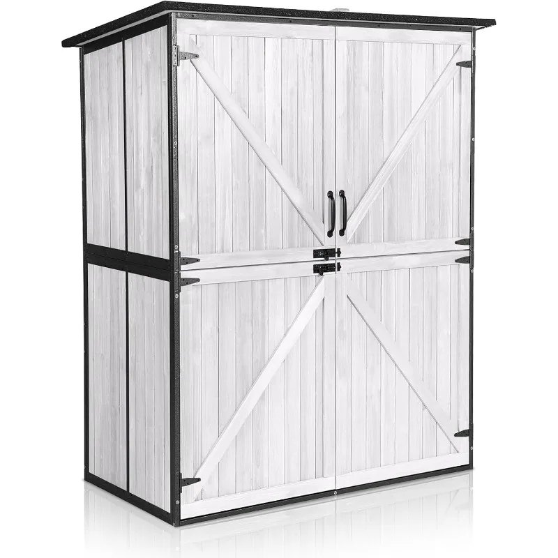 

Наружный навес для хранения вещей с наполом — водонепроницаемый шкаф из натуральной ялины с регулируемыми полками и двойным замком для защиты от кражи — подходит