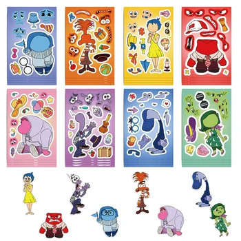 8/16 Blatt Disney Inside Out Fantasy Animierte Puzzle Aufkleber DIY Telefon Laptop Gepäck Skateboard Graffiti Aufkleber Spaß als Geschenk