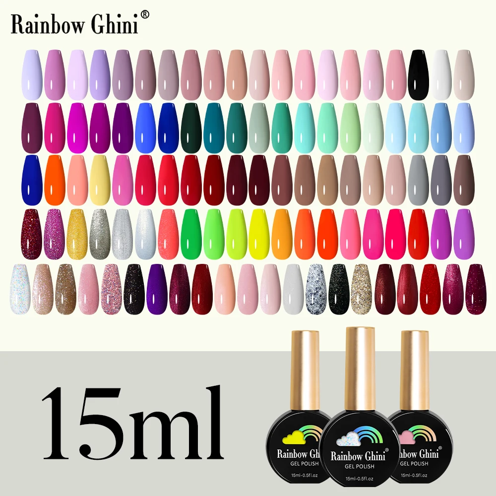 RG Gel Nail Polish 15ml Glitter Colorful Varnish Supplies for Professional Manicure Top Base Coat UV LED Nail Gel Art decoration