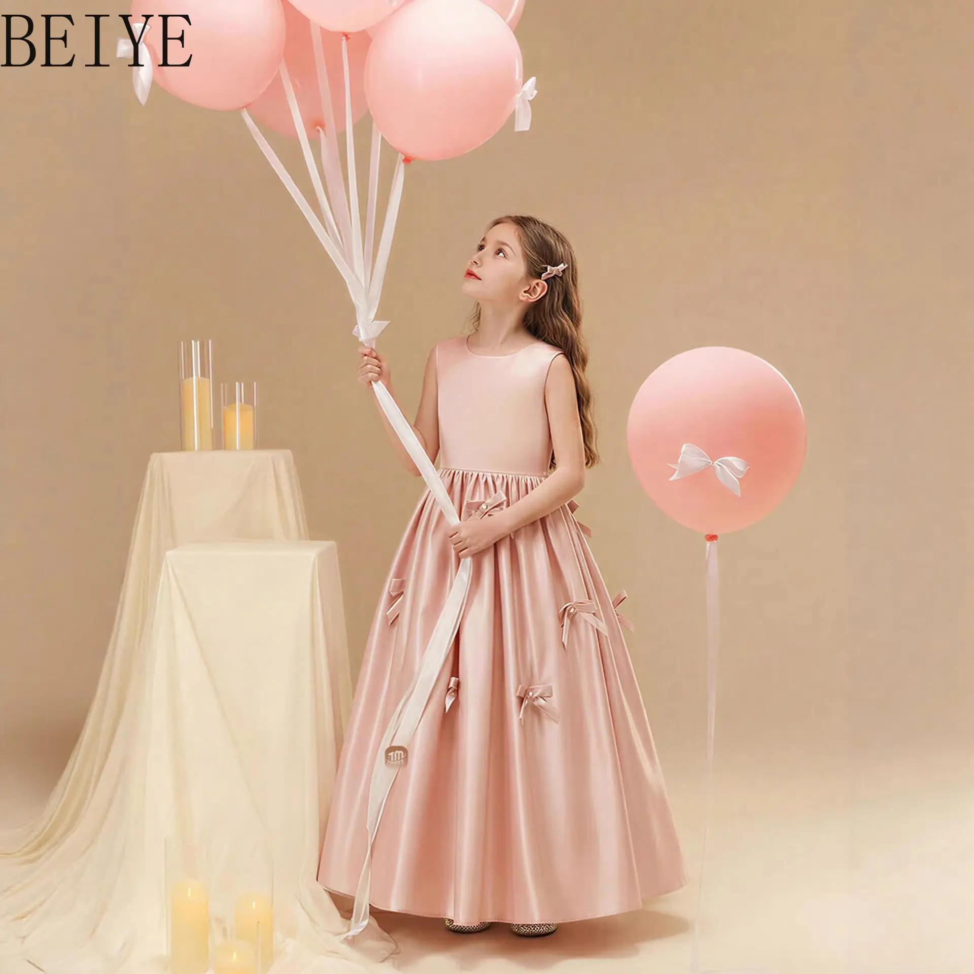 

Girls' Birthday Princess Dress Children's Clothing Summer Luxury Piano Performances Stage Shows Satin Party Dresses for Girls