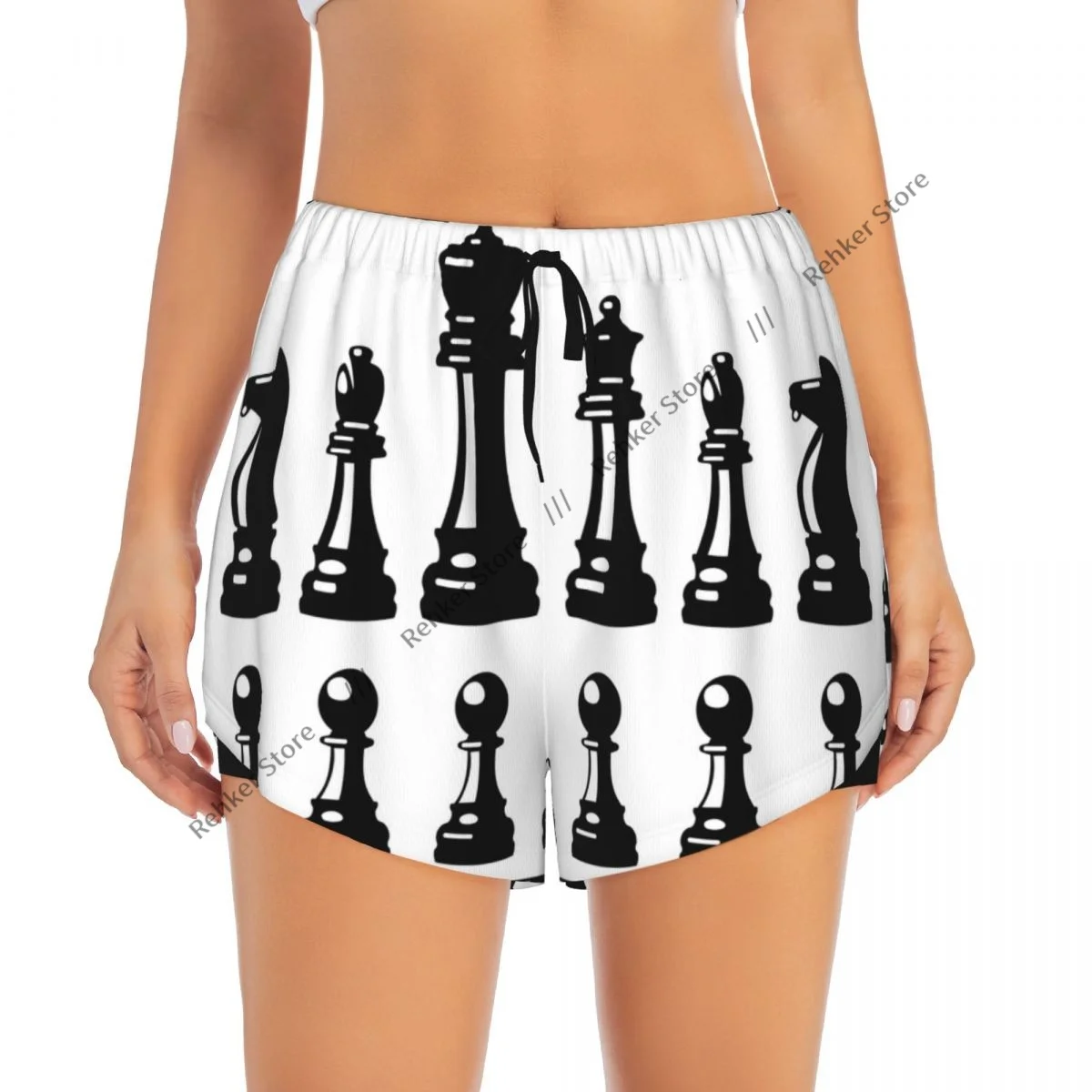 Pantaloncini da yoga per donna Pantaloncini da fitness Pantaloncini sportivi da allenamento per motociclisti Pezzi degli scacchi in bianco e nero Abbigliamento sportivo ad asciugatura rapida con tasca