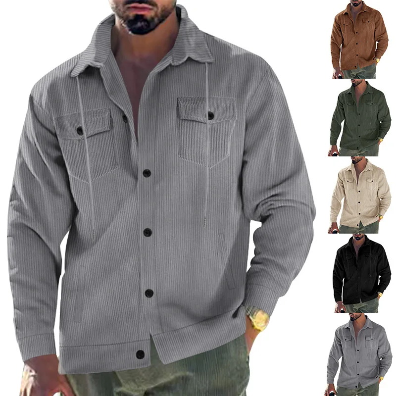 

Winter Autumn Men's Corduroy Jacket Single-Breasted Turn-Down Collar Casual Long Sleeve Top for Men